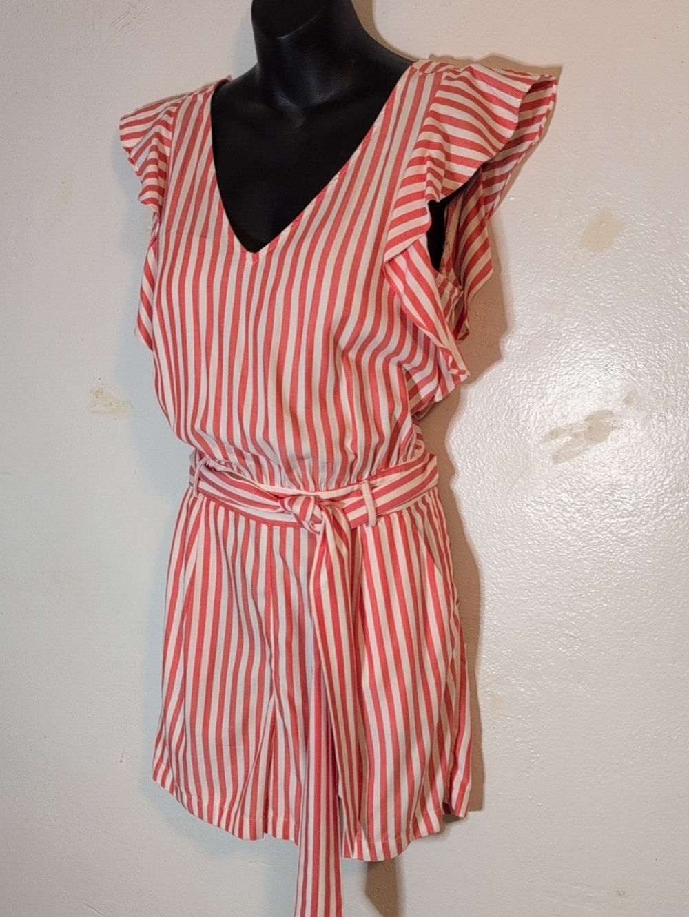 NEW!   LOFT CORAL/WHITE STRIPED ROMPER